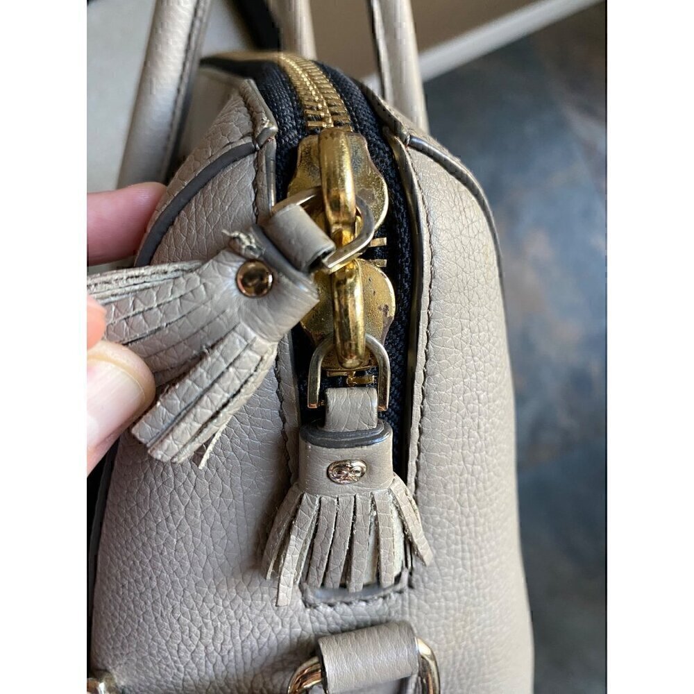 Anya Hindmarch Pebble Leather Google Eyes Satchel Top Handle Bag Taupe Coral - Picture 15 of 16